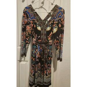 eci New York Mult-Color Pattern on Black Dress-SIZE L